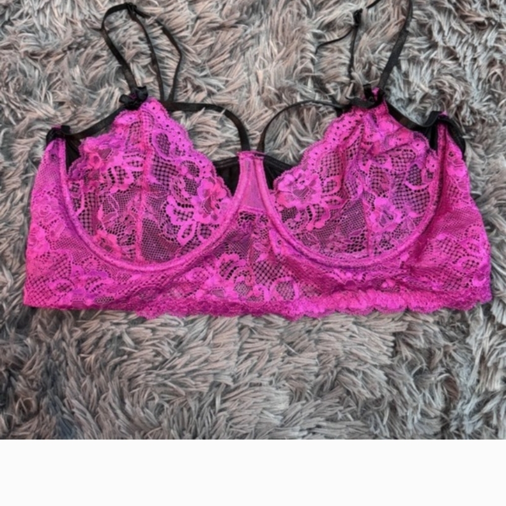 Lace Underwire Bralette - Hot Pink
